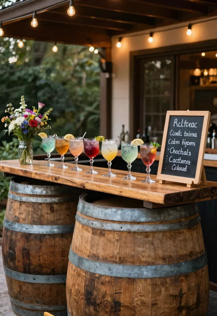 14 Bar Decorations Wedding Ideas That Look Stylish - 1. Wine Barrel Cocktail Bar 1
