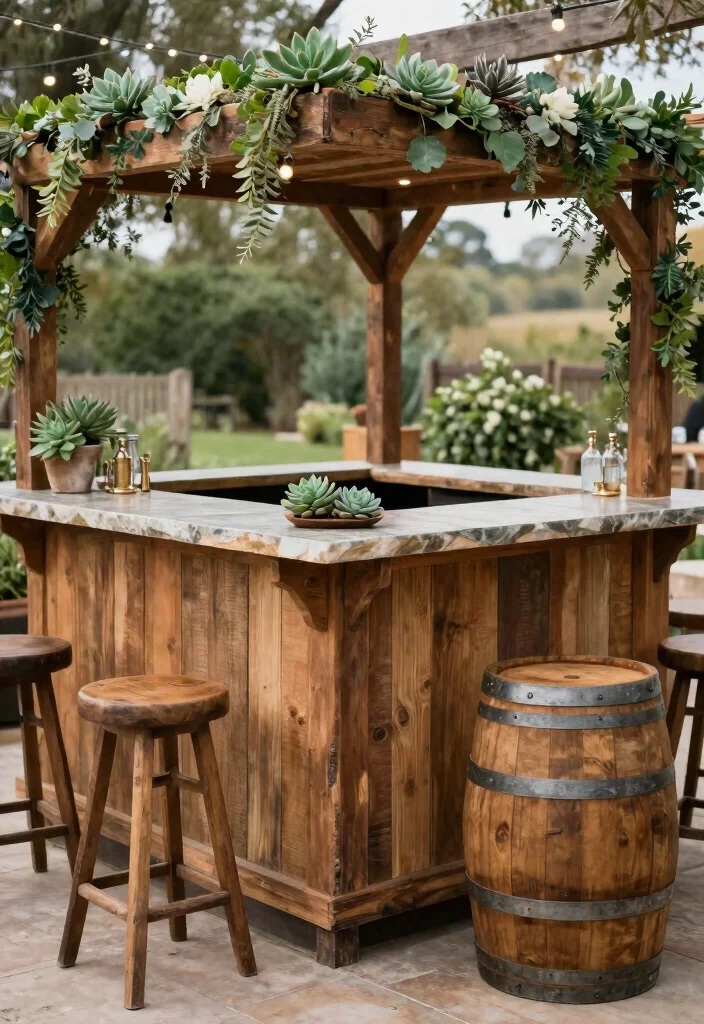 14 Bar Decorations Wedding Ideas That Look Stylish - 4. Rustic Wood and Stone Bar 1