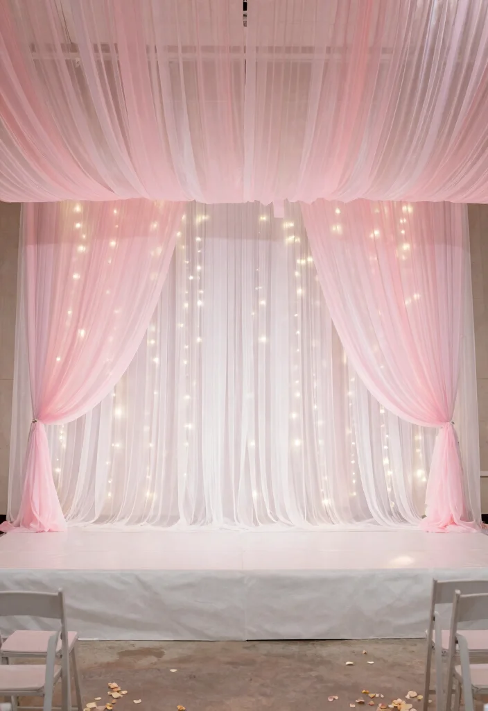 14 Simple Wedding Stage Decorations Indoor Ideas That Feel Chic 12 14 Simple Wedding Stage Decorations Indoor Ideas That Feel Chic - 2. Simple Backdrop with Sheer Fabric 1