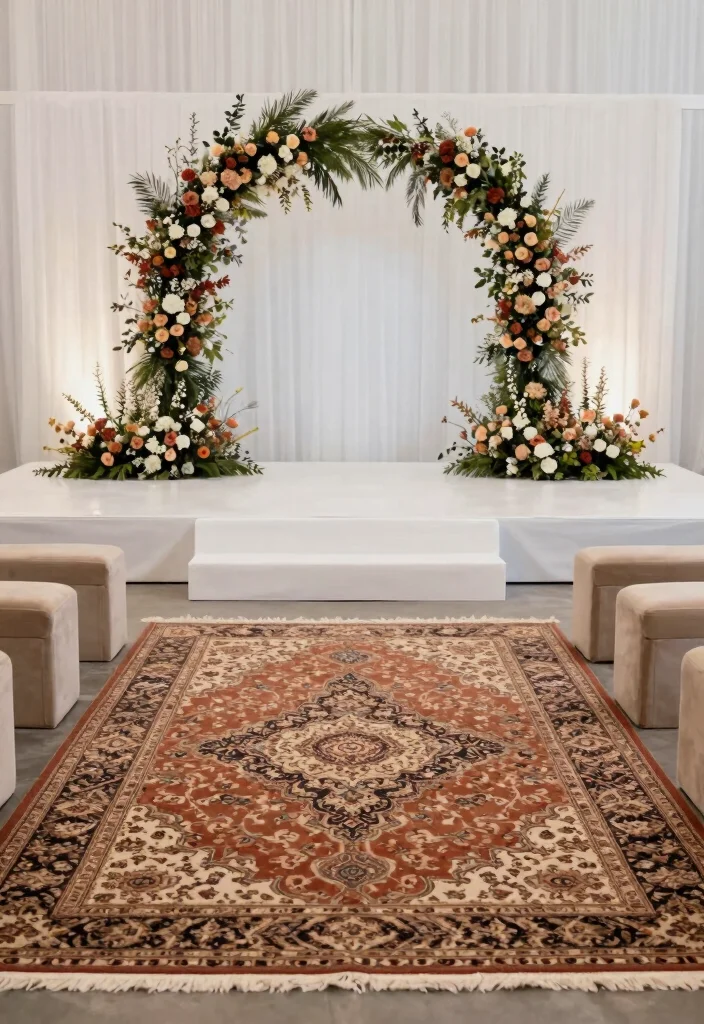 14 Simple Wedding Stage Decorations Indoor Ideas That Feel Chic 35 14 Simple Wedding Stage Decorations Indoor Ideas That Feel Chic - 5. A Statement Rug 1