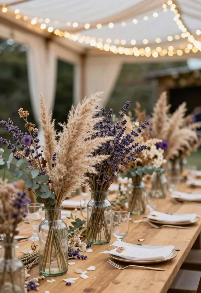 14 Table Decorations Wedding Simple Ideas That Shine - 4. Dried Flower Arrangements 1