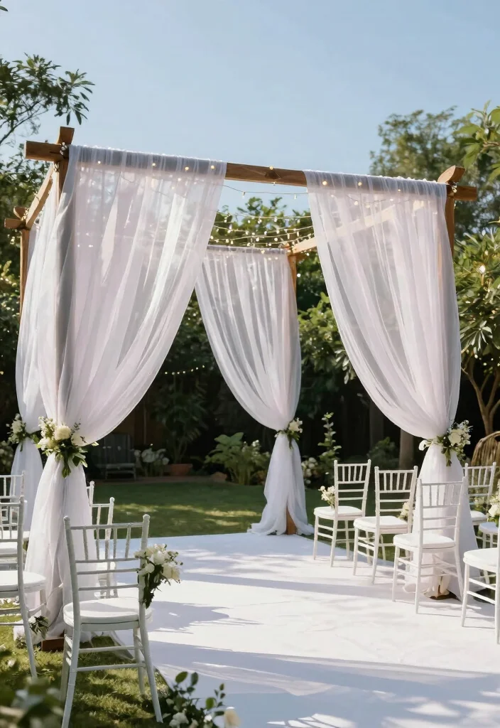 14 Wedding Fabric Backdrop Ideas With Soft Draping Style - 1. Ethereal Sheer White Drapes 1