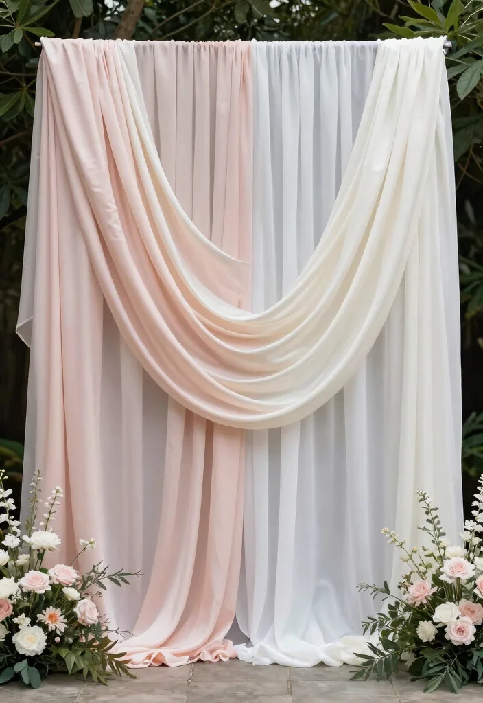 14 Wedding Fabric Backdrop Ideas With Soft Draping Style - 13. Layered Silk and Chiffon 1