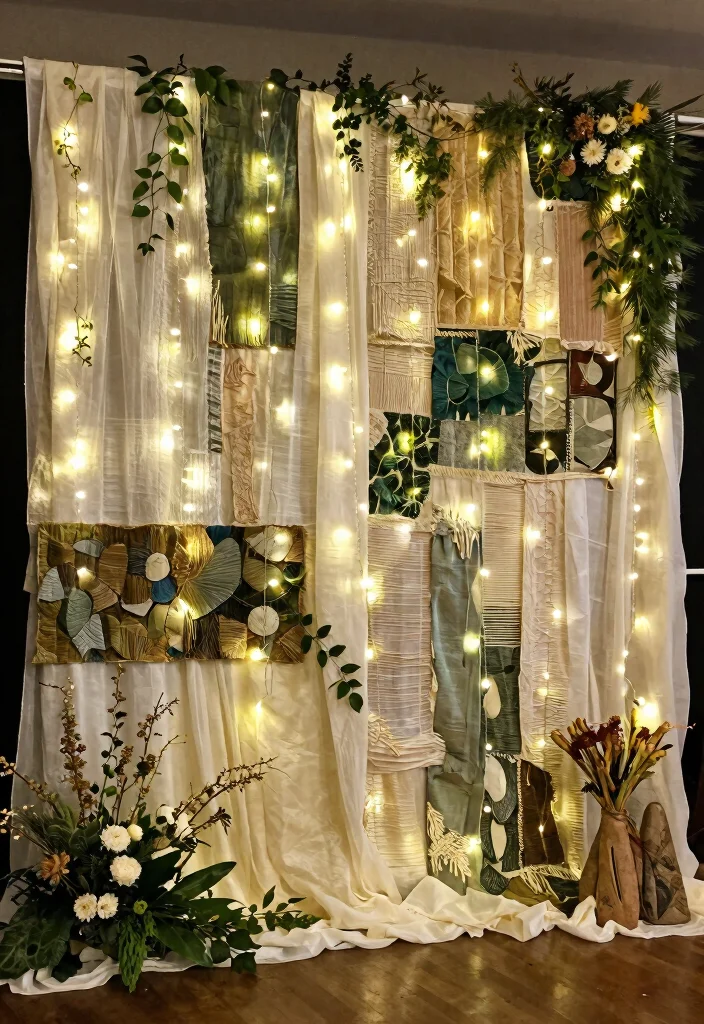 14 Wedding Fabric Backdrop Ideas With Soft Draping Style - 14. Mixed Media Backdrop 1