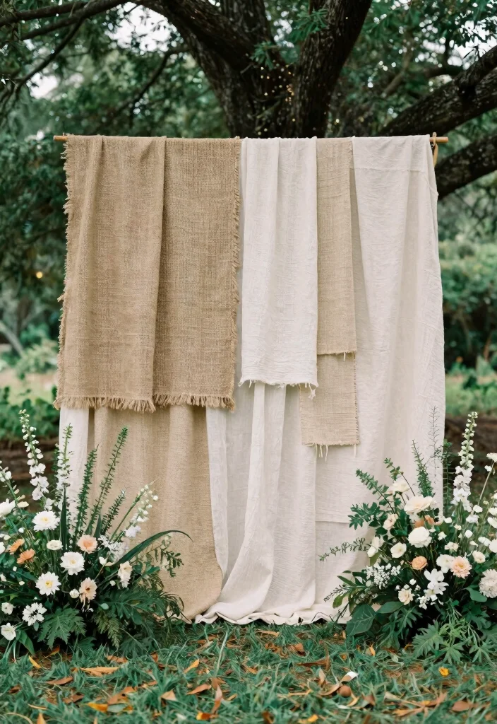 14 Wedding Fabric Backdrop Ideas With Soft Draping Style - 9. Natural Fiber Textures 1