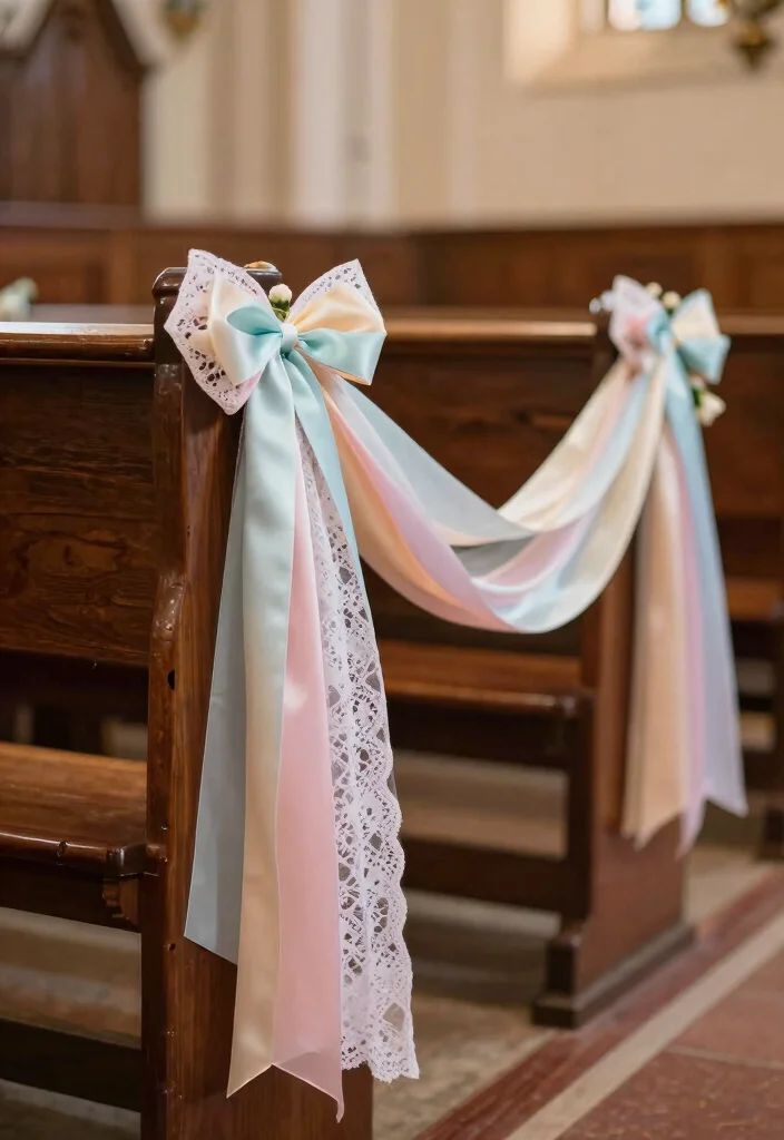14 Wedding Pew Decorations Church Ideas With Soft Elegance - 2. Soft Ribbon Accents 1
