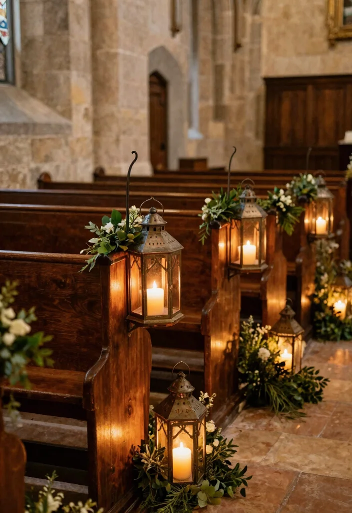 14 Wedding Pew Decorations Church Ideas With Soft Elegance - 3. Charming Lanterns 1