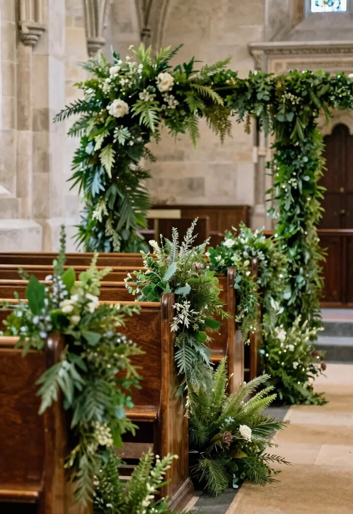 14 Wedding Pew Decorations Church Ideas With Soft Elegance - 5. Lush Greenery 1