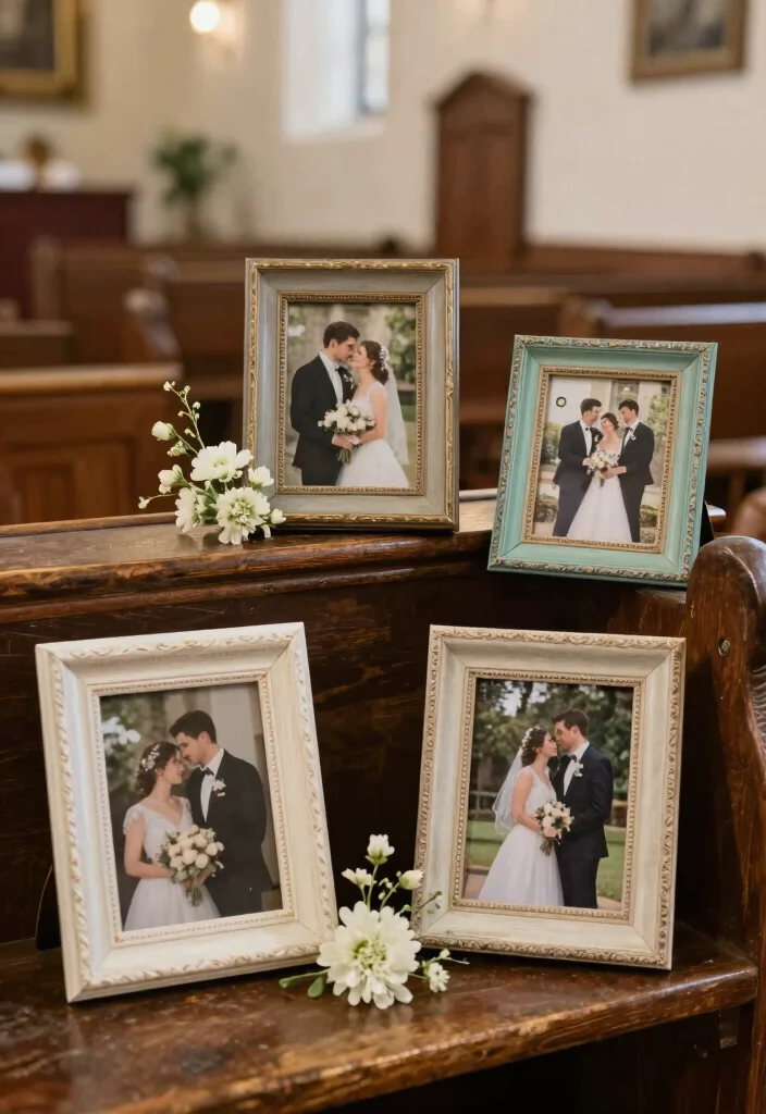 14 Wedding Pew Decorations Church Ideas With Soft Elegance - 8. Vintage Picture Frames 1
