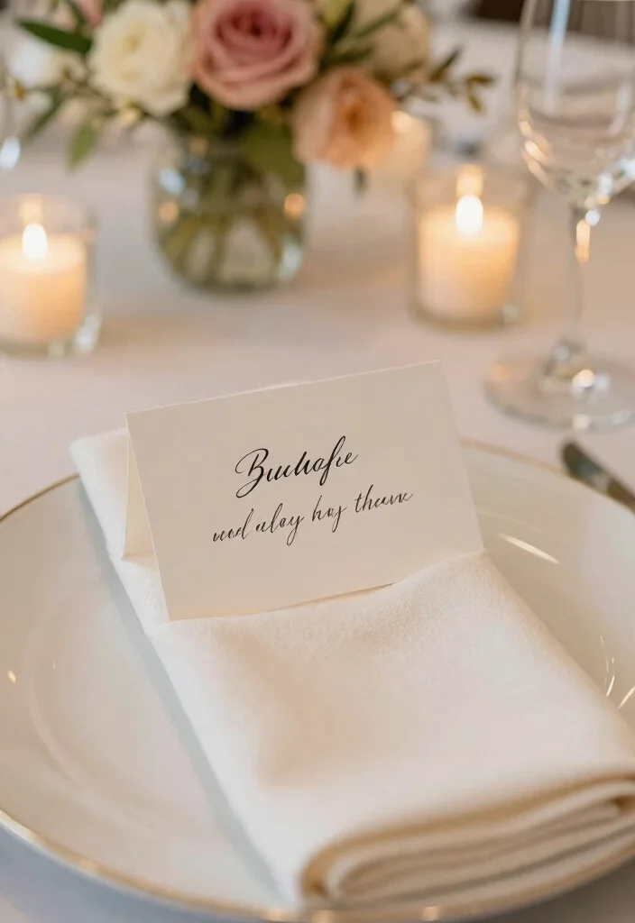 14 Wedding Table Napkins Ideas That Elevate Every Setting - 5. Napkin Folded Place Cards 1