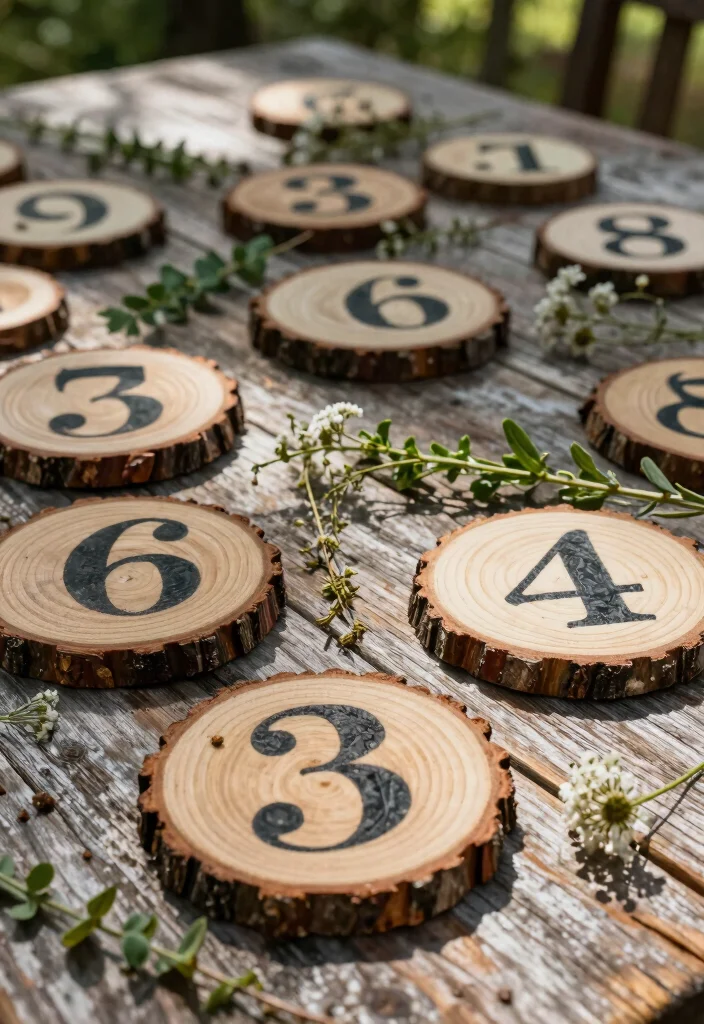 14 Wedding Table Number Ideas That Stand Out Beautifully 2 14 Wedding Table Number Ideas That Stand Out Beautifully - 2. Rustic Wooden Slice Table Numbers 1