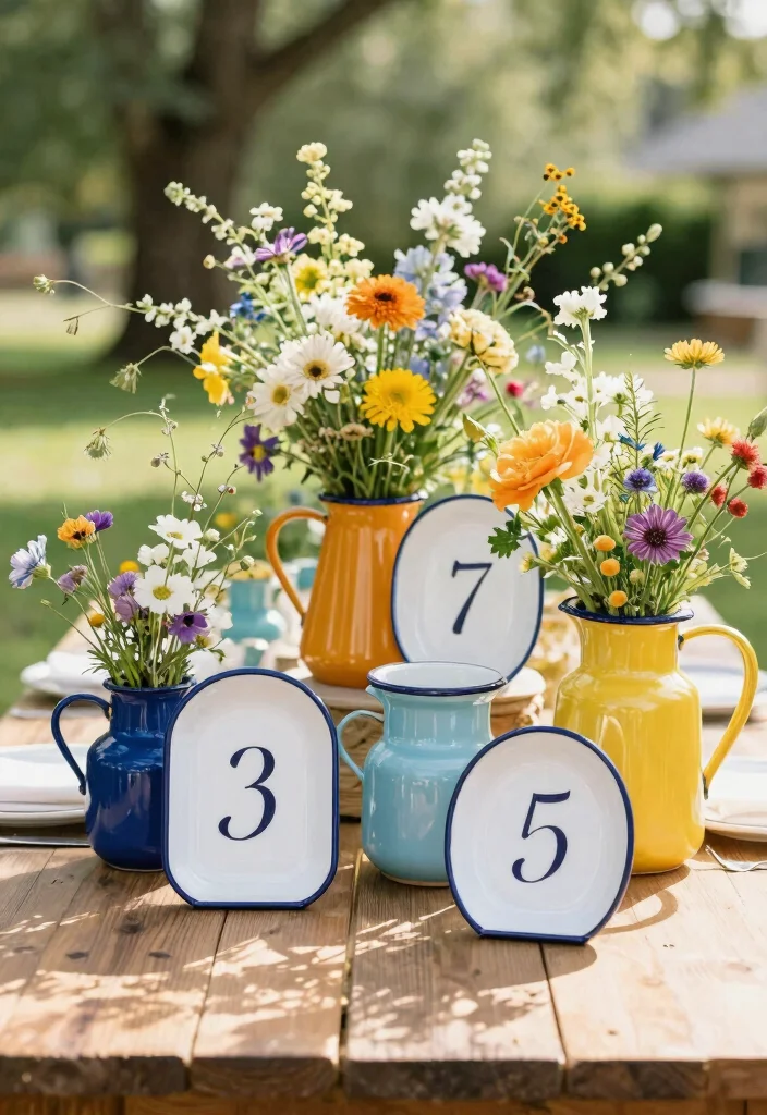 14 Wedding Table Number Ideas That Stand Out Beautifully 25 14 Wedding Table Number Ideas That Stand Out Beautifully - 5. Enamelware Table Numbers 1