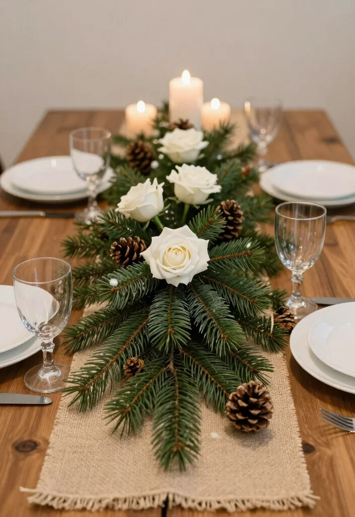14 Winter Wedding Table Decorations Ideas With Cozy Elegance - 1. Evergreen Centerpieces 1