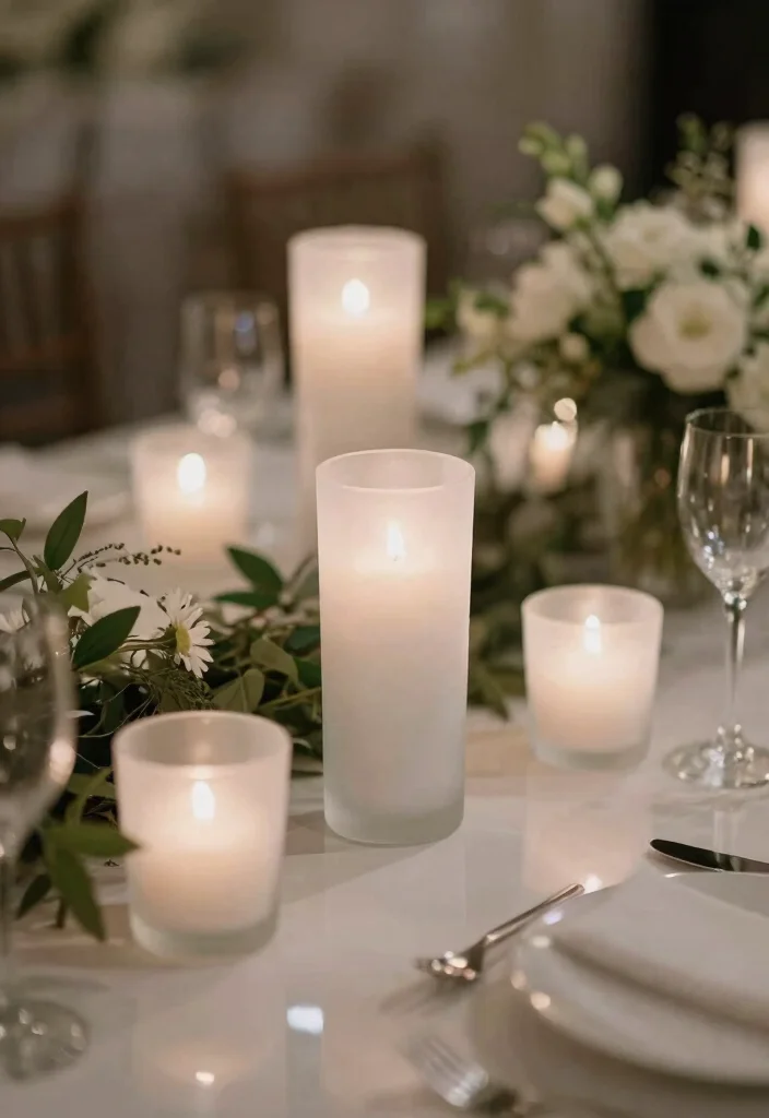 14 Winter Wedding Table Decorations Ideas With Cozy Elegance - 7. Frosted Glass Accents 1