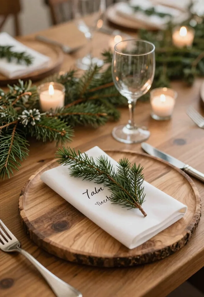14 Winter Wedding Table Decorations Ideas With Cozy Elegance - 8. Nature-Inspired Place Settings 1