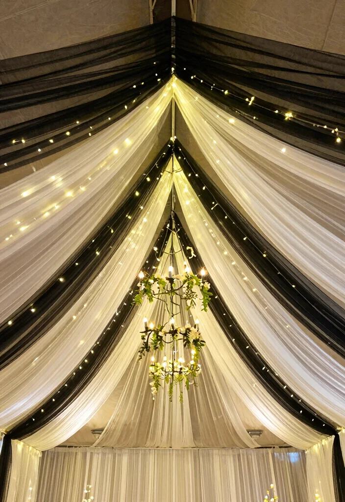 15 Black and White Wedding Backdrop Ideas With Timeless Elegance - 12. Whimsical Black and White Canopy 1