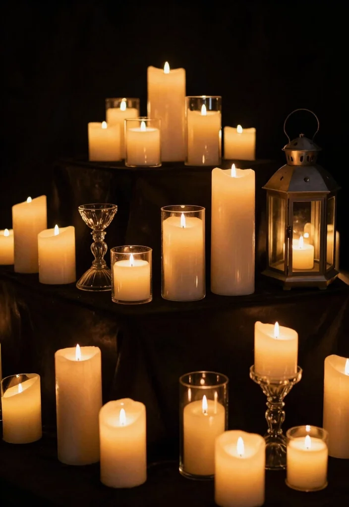 15 Black and White Wedding Backdrop Ideas With Timeless Elegance - 14. Romantic Candlelit Backdrop 1