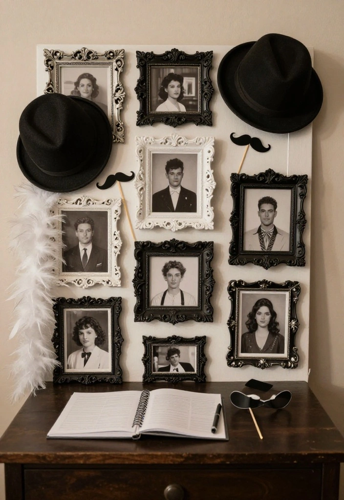 15 Black and White Wedding Backdrop Ideas With Timeless Elegance - 2. Vintage Black and White Photo Booth 1