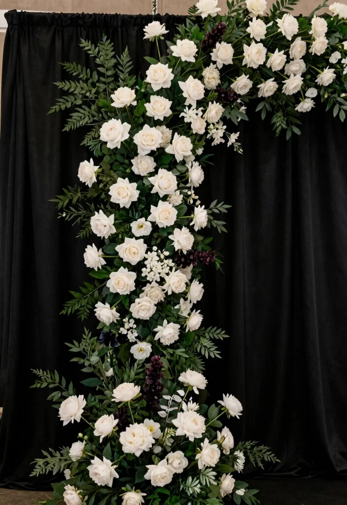 15 Black and White Wedding Backdrop Ideas With Timeless Elegance - 3. Floral Black and White Elegance 1