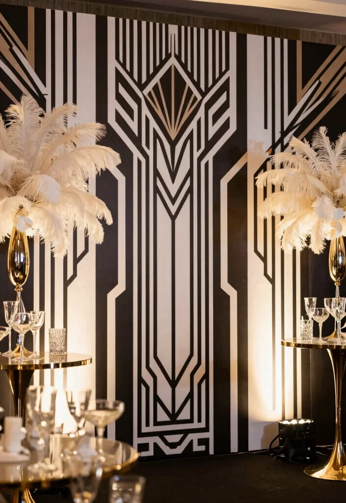 15 Black and White Wedding Backdrop Ideas With Timeless Elegance - 4. Art Deco Glamour 1