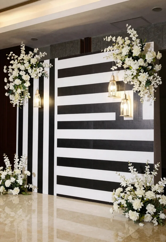 15 Black and White Wedding Backdrop Ideas With Timeless Elegance - 5. Classic Black and White Stripes 1