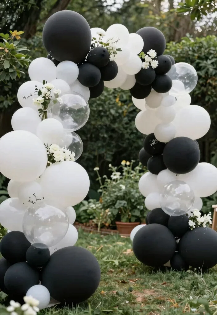 15 Black and White Wedding Backdrop Ideas With Timeless Elegance - 7. Black and White Balloon Arch 1