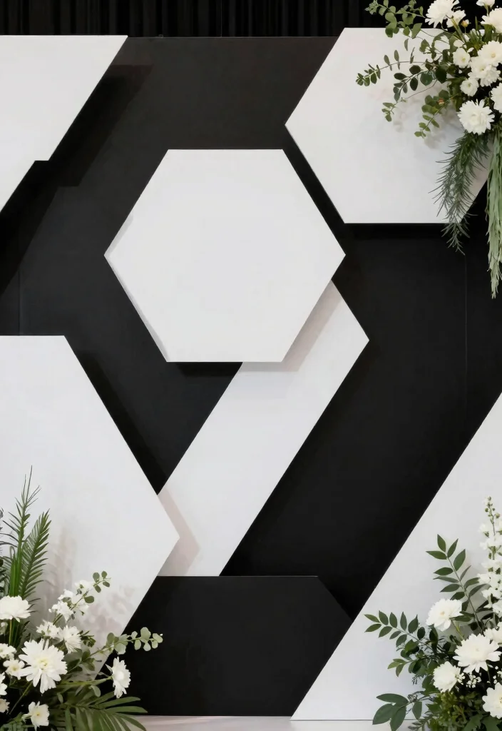 15 Black and White Wedding Backdrop Ideas With Timeless Elegance - 9. Geometric Backdrops 1