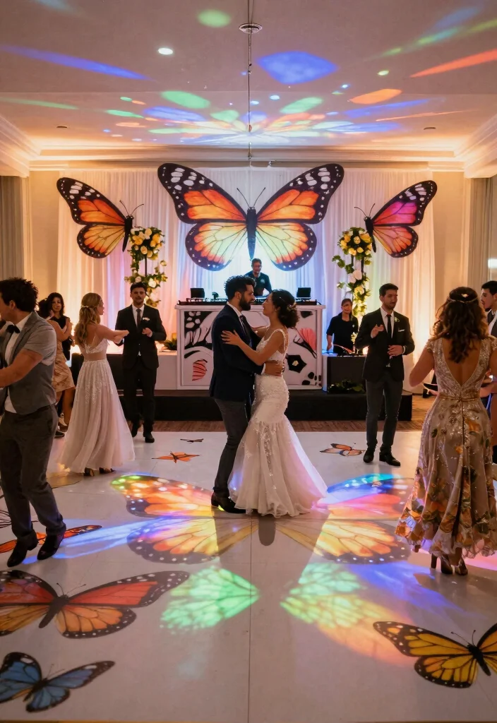 15 Butterfly Wedding Decorations Ideas With Whimsical Beauty - 13. Butterfly-Inspired Dance Floor 1