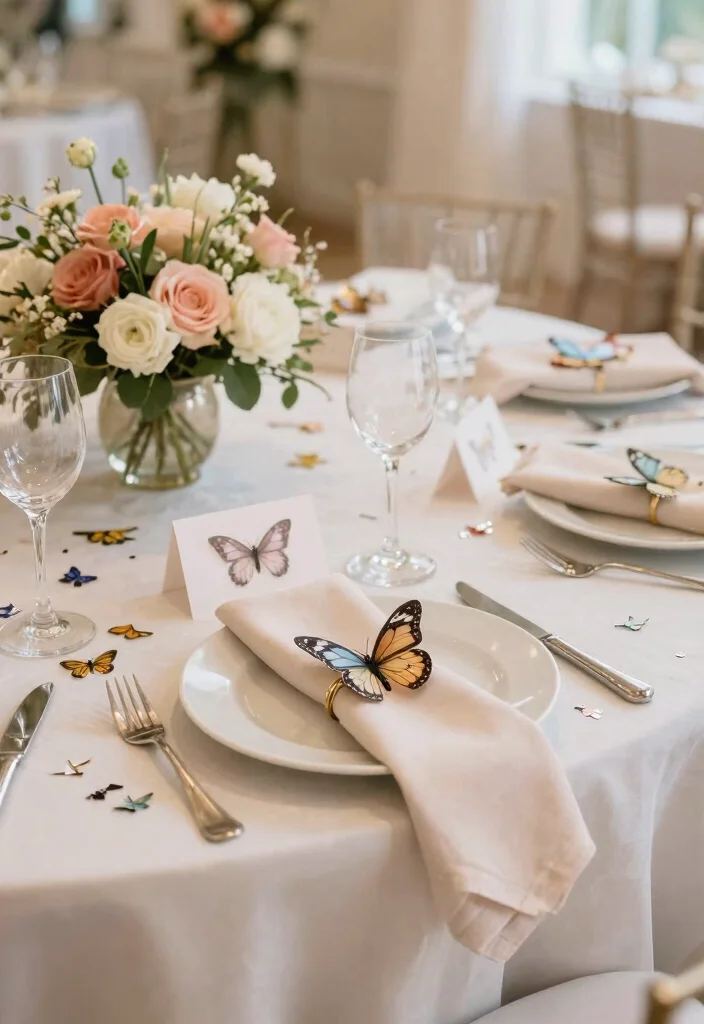 15 Butterfly Wedding Decorations Ideas With Whimsical Beauty - 5. Butterfly Accents on Tables 1