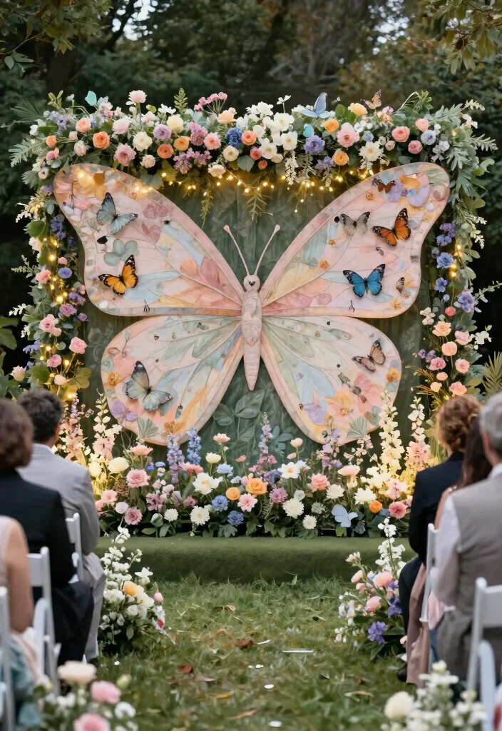 15 Butterfly Wedding Decorations Ideas With Whimsical Beauty - 6. Floral Butterfly Backdrop 1