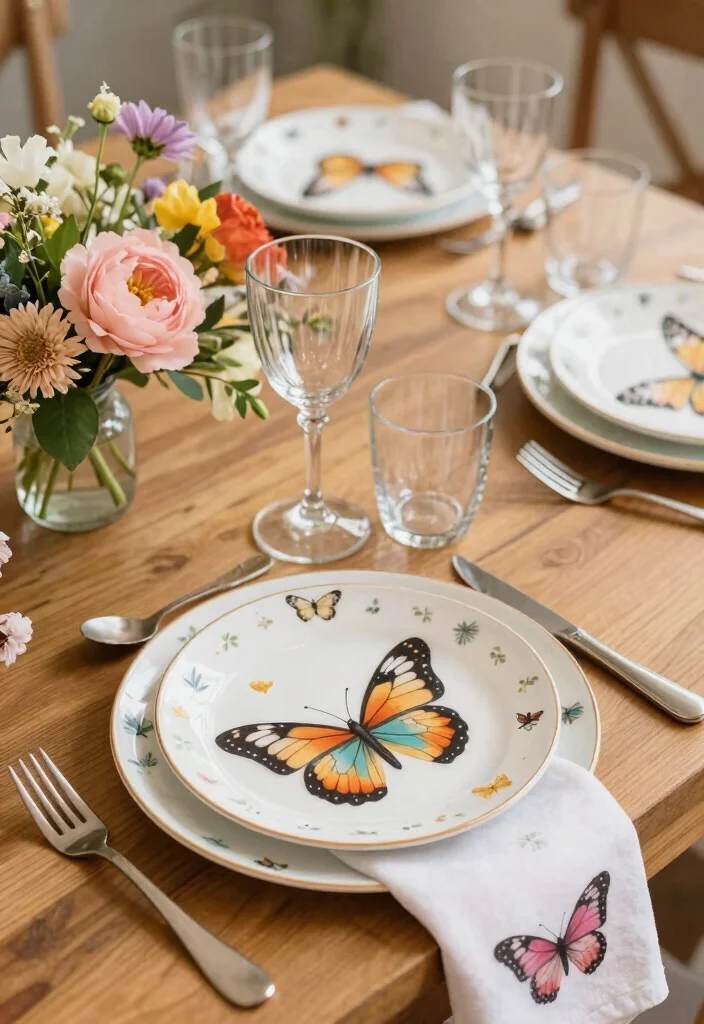 15 Butterfly Wedding Decorations Ideas With Whimsical Beauty - 7. Butterfly-Printed Tableware 1