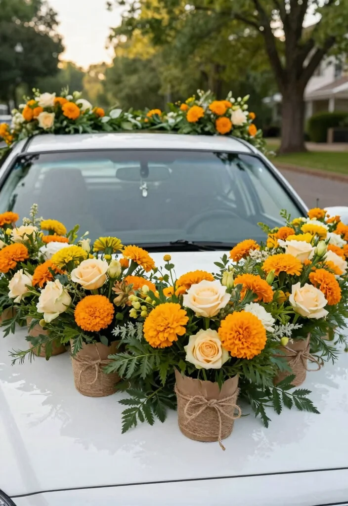 15 Car Decorations for Wedding Indian Ideas That Look Festive - 1. Eco-Friendly Floral Arrangements 1