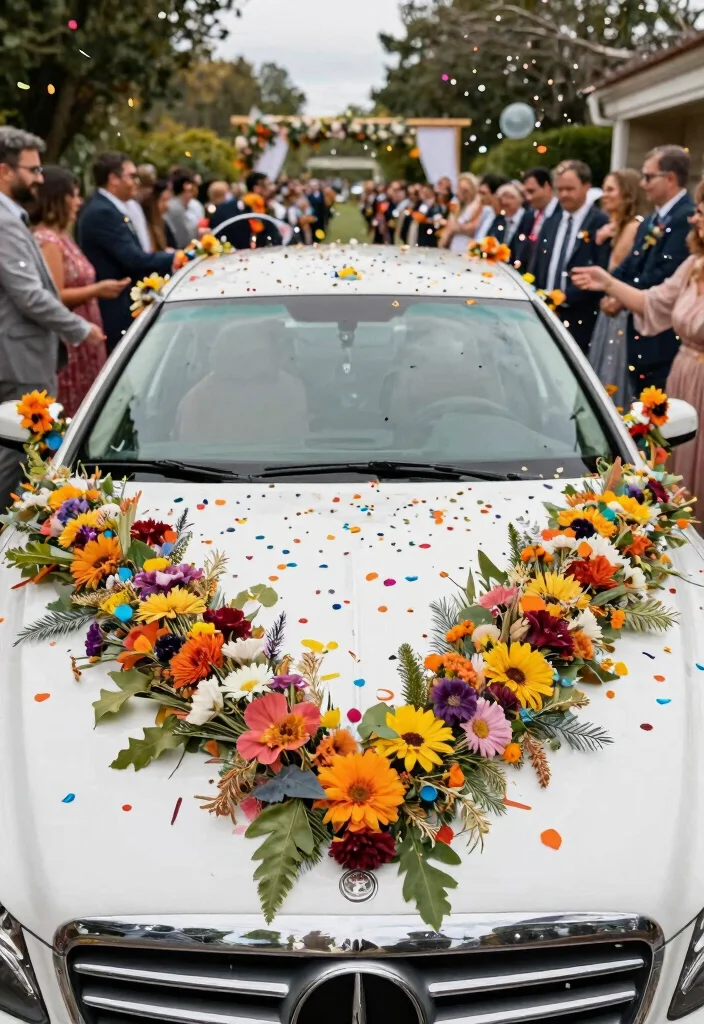15 Car Decorations for Wedding Indian Ideas That Look Festive - 10. Sustainable Confetti 1