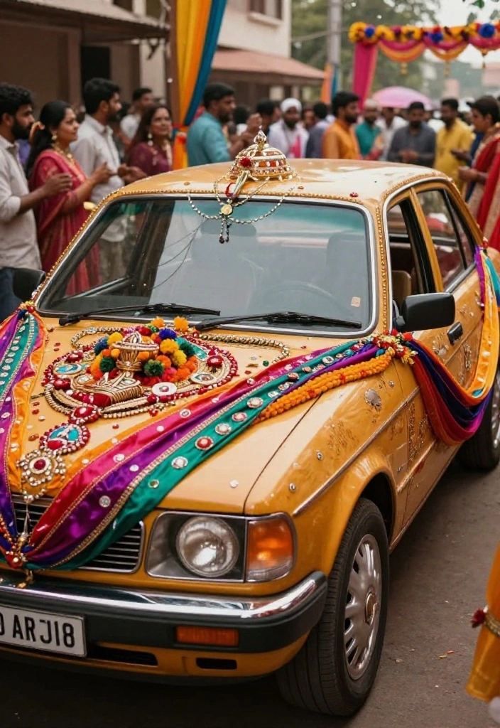 15 Car Decorations for Wedding Indian Ideas That Look Festive - 12. Traditional Indian Embellishments 1