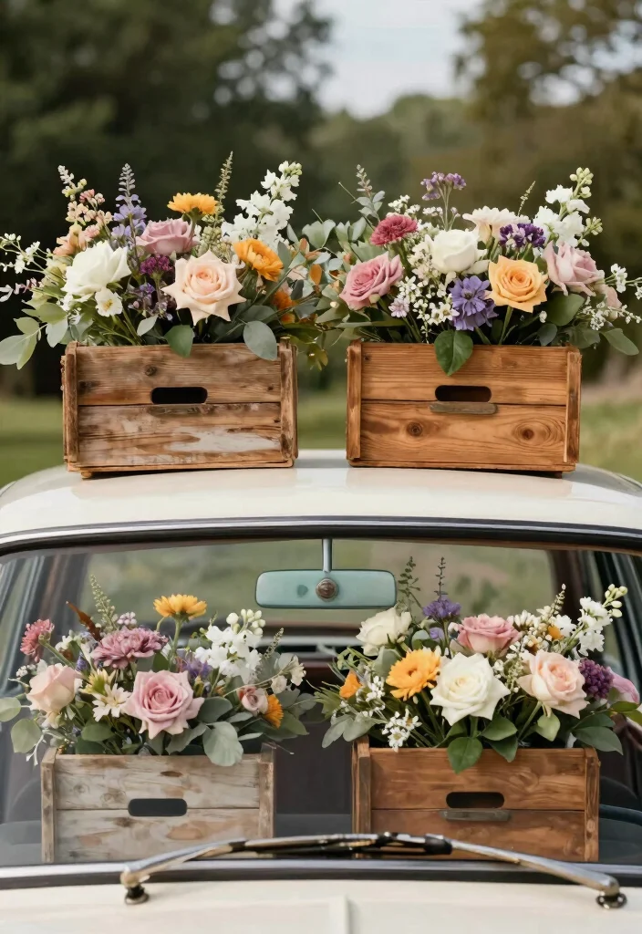 15 Car Decorations for Wedding Indian Ideas That Look Festive - 14. Rustic Wooden Boxes 1