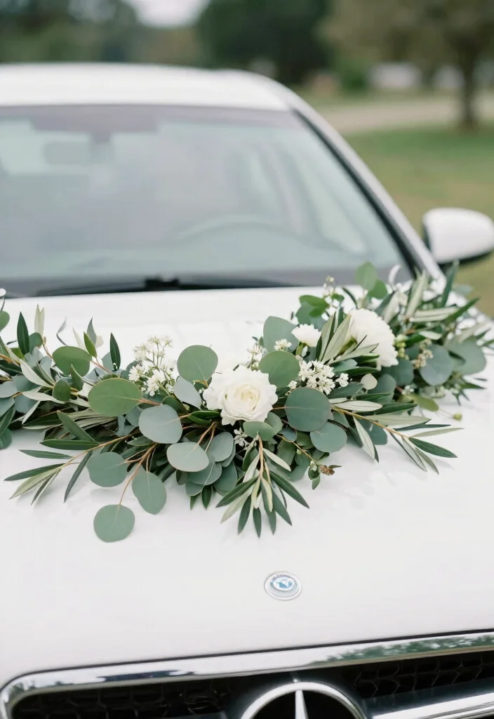 15 Car Decorations for Wedding Indian Ideas That Look Festive - 15. Minimalist Greenery 1