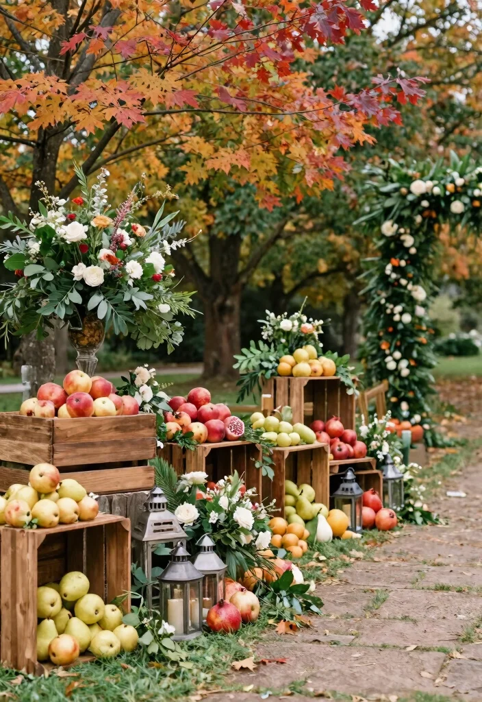 15 Fall Wedding Aisle Decorations Outdoor Ideas With Cozy Vibes - 6. Seasonal Fruit Arrangements 1