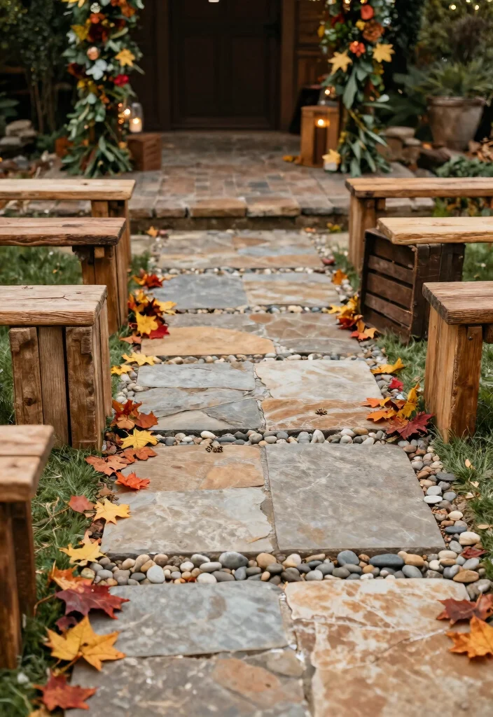 15 Fall Wedding Aisle Decorations Outdoor Ideas With Cozy Vibes - 7. Stone and Wood Textures 1