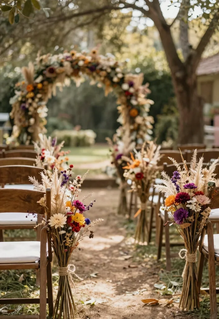 15 Fall Wedding Aisle Decorations Outdoor Ideas With Cozy Vibes - 8. Dried Flower Bouquets 1
