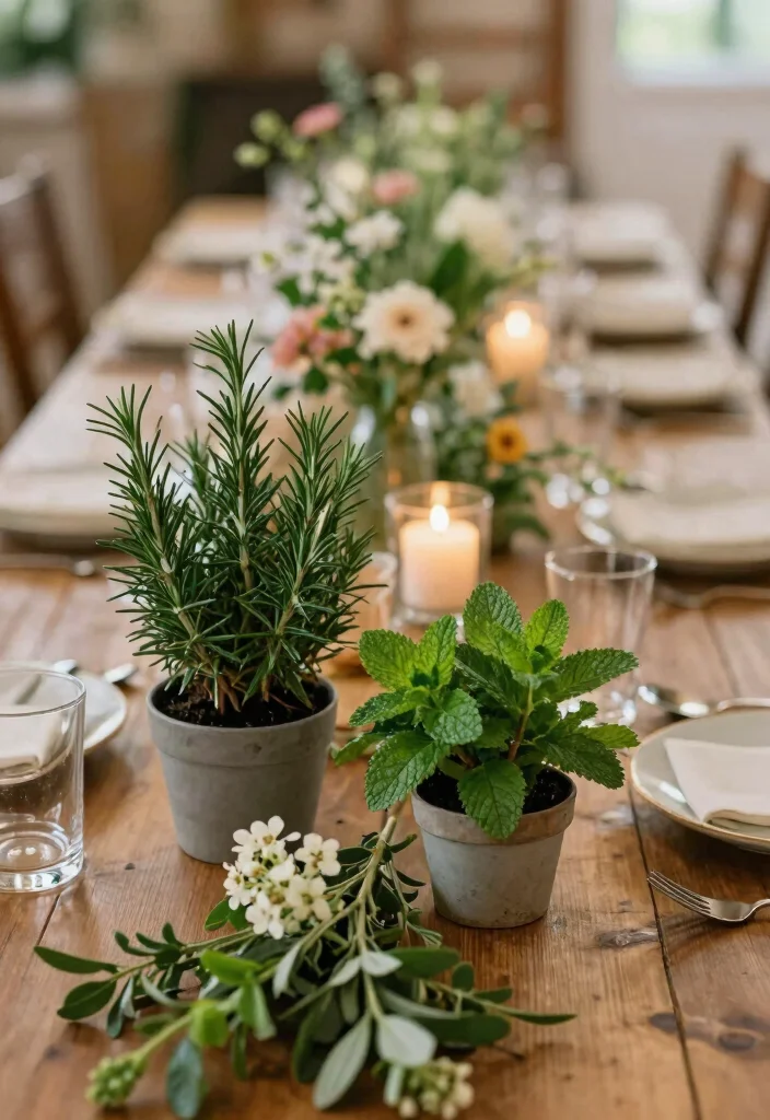 15 Floral Decorations Wedding Ideas With Fresh Romance - 12. Herb-Inspired Decor 1