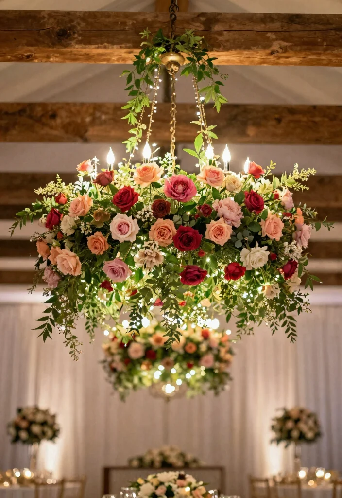 15 Floral Decorations Wedding Ideas With Fresh Romance - 5. Floral Chandeliers 1
