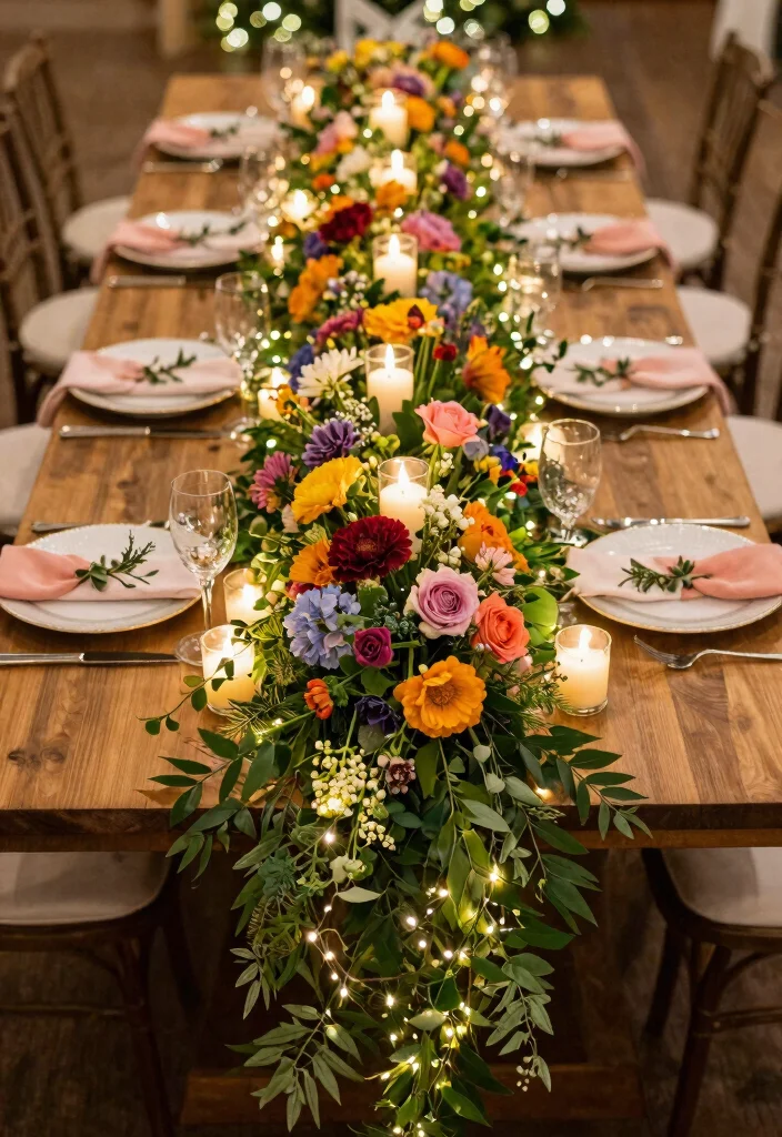 15 Floral Decorations Wedding Ideas With Fresh Romance - 8. Floral Table Runners 1