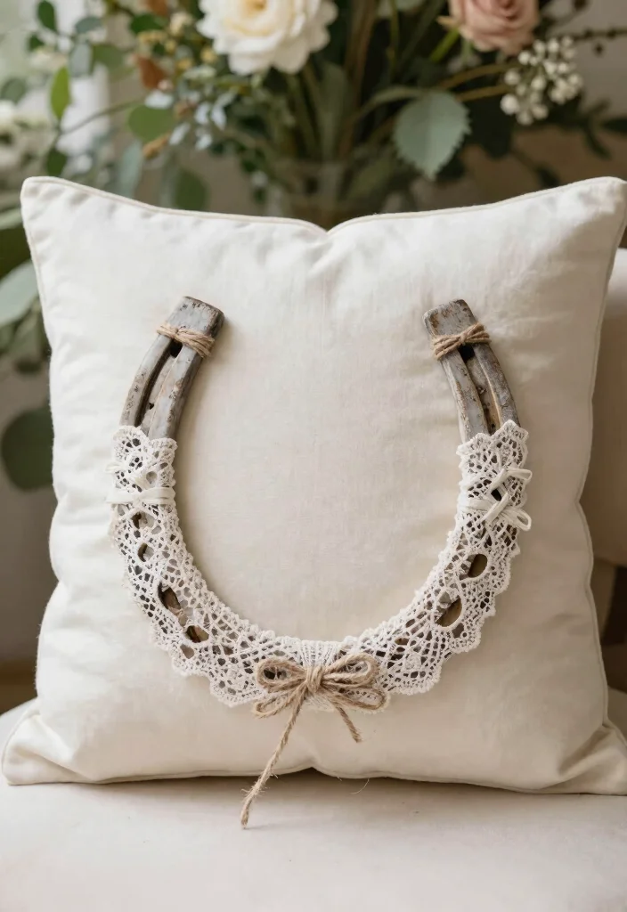 15 Horseshoe Wedding Decorations Ideas With Lucky Charm - 12. Horseshoe Ceremony Ring Pillow 1