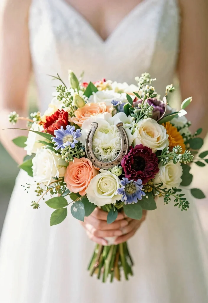 15 Horseshoe Wedding Decorations Ideas With Lucky Charm - 14. Horseshoe Bouquet Accents 1