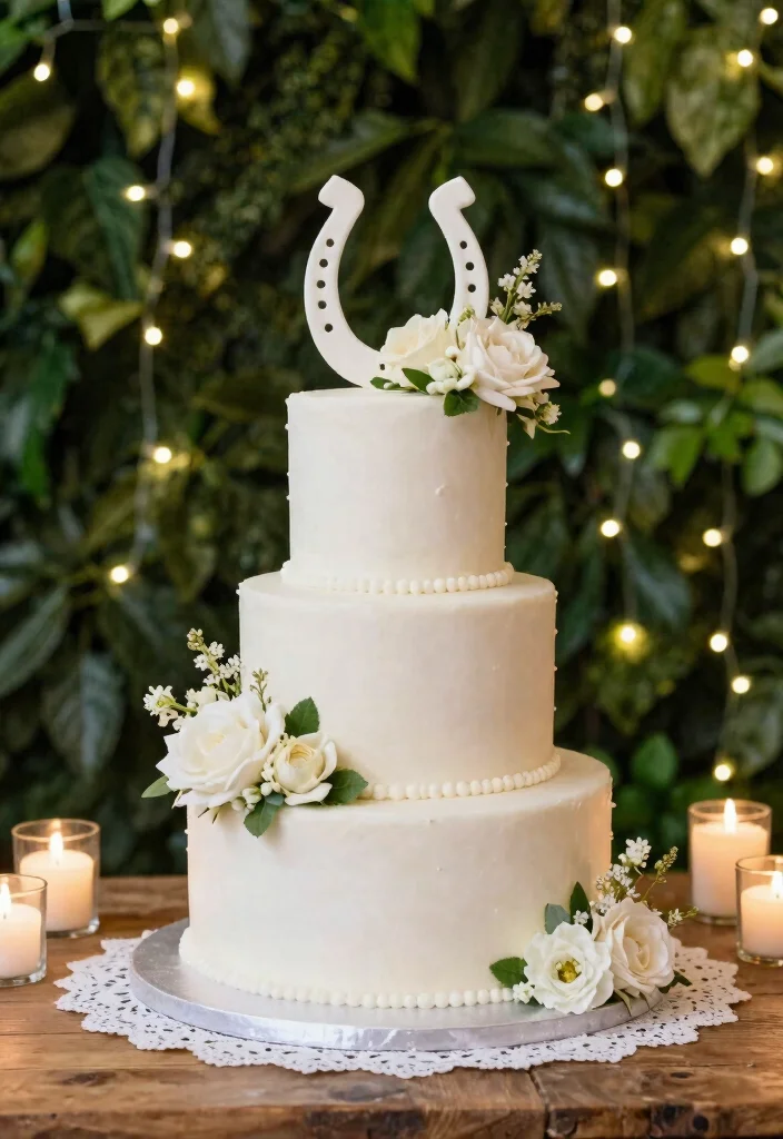 15 Horseshoe Wedding Decorations Ideas With Lucky Charm - 5. Horseshoe Wedding Cake Topper 1