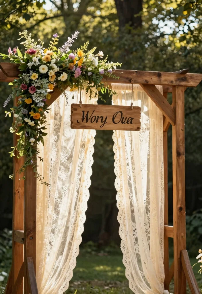 15 Stage Backdrop Wedding Ideas That Make a Statement - 1. Rustic Wooden Arch 1