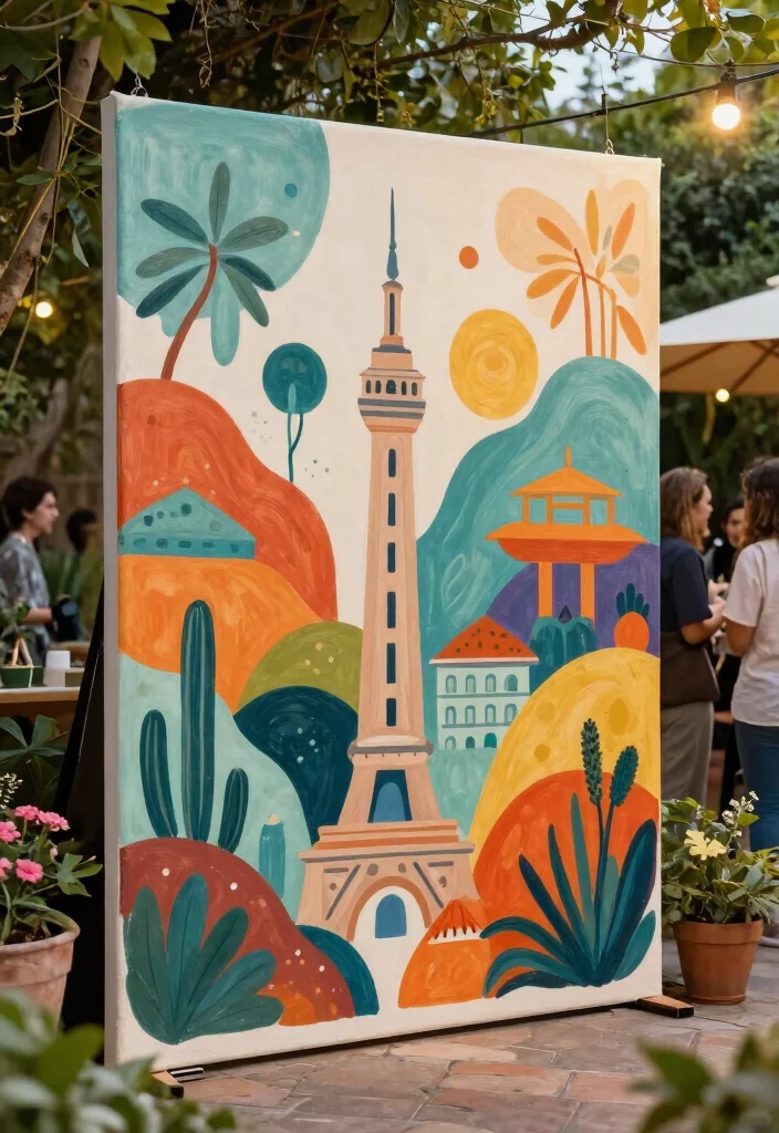 15 Stage Backdrop Wedding Ideas That Make a Statement - 10. Eco-Friendly Canvas Art Backdrop 1