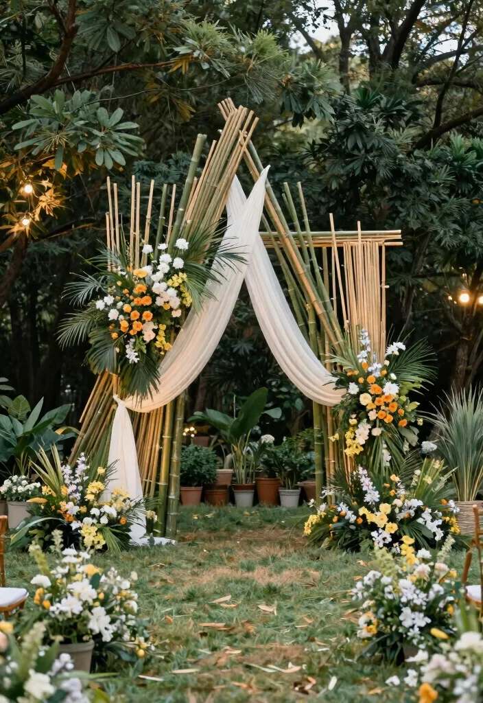 15 Stage Backdrop Wedding Ideas That Make a Statement - 11. Natural Bamboo Structure 1