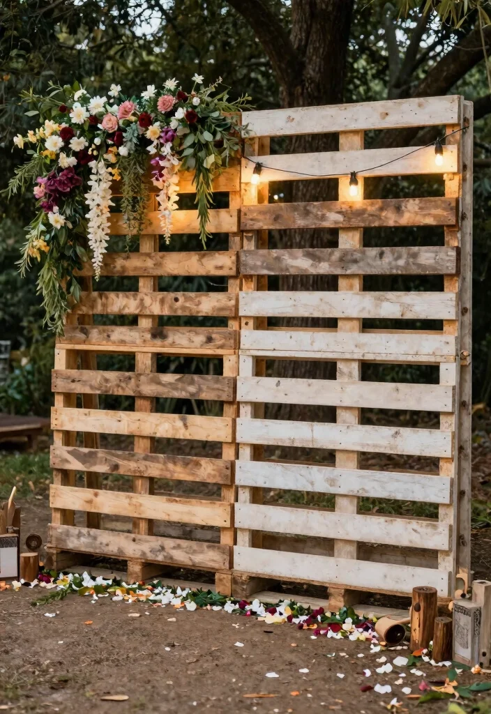 15 Stage Backdrop Wedding Ideas That Make a Statement - 12. Reclaimed Pallet Backdrop 1