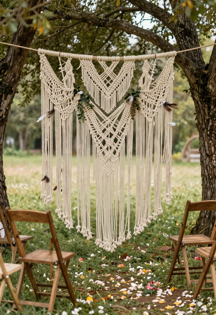 15 Stage Backdrop Wedding Ideas That Make a Statement - 4. Macrame Backdrop 1